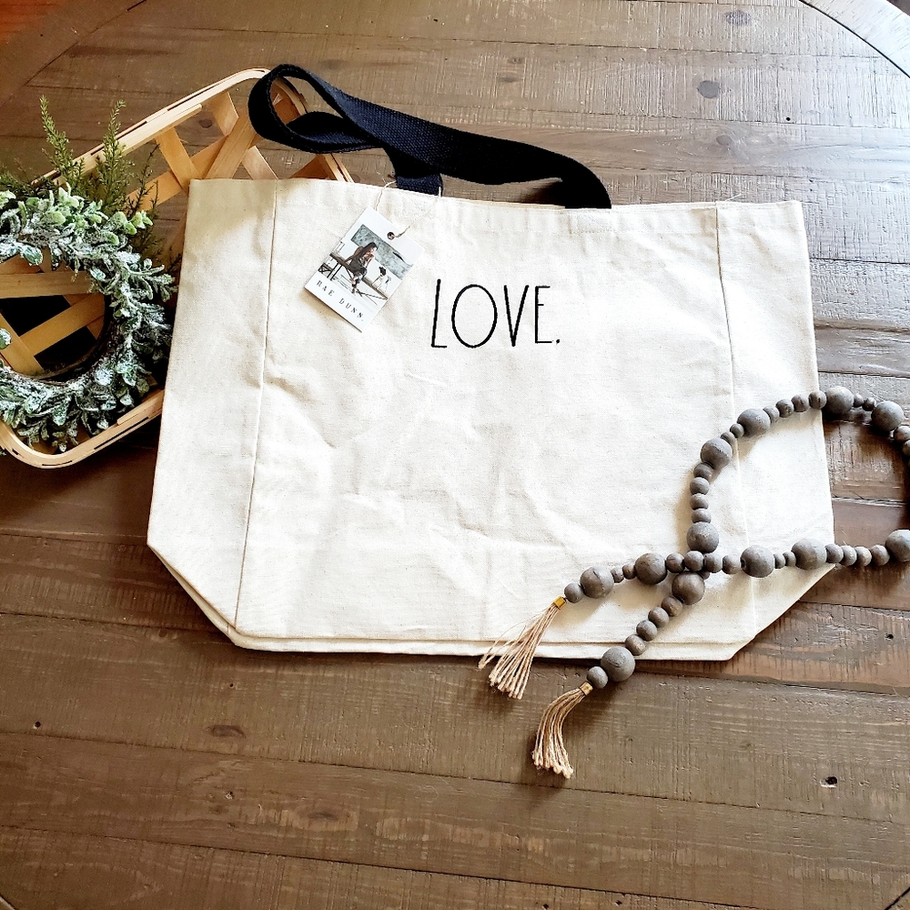 Rae Dunn 'LOVE' Large Natural Canvas Tote Shoulder Bag - Picture 4 of 6